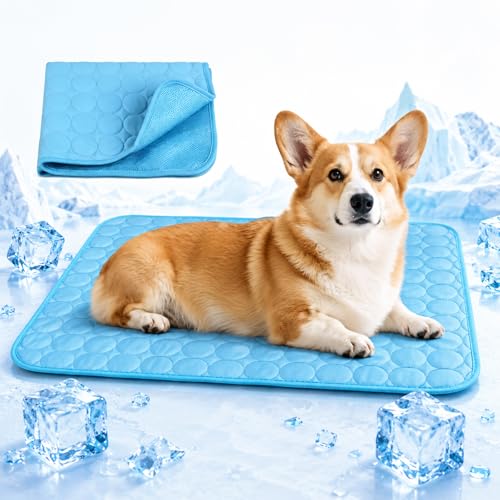 Silenstar Tappetino refrigerante cane, Tappetino rinfrescante per cani, Coperta fredda per cani, Tappetino rinfrescante estivo, Tappetino per cani per la casa, in viaggio o in auto (Blu-L)