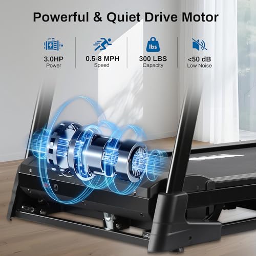 Image of Treadmill with 15% Auto Incline, Folding Running Machine 3.0HP, 300 lbs Capacity, 24 Programs, Shock Absorption, Bluetooth App, 8 MPH Treadmills for Home