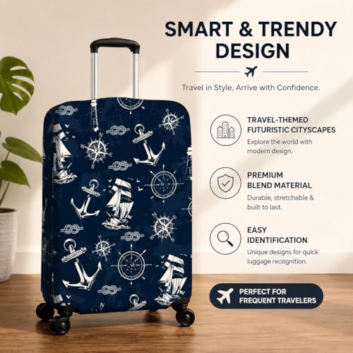 Image of Printed Luggage Cover for Traveling Bag & Suitcase - Stretchable & Scratchproof Trolley Protector with Velcro Lock & Lightweight Washable Material(Suitcase Not Included, Only Cover in Product)