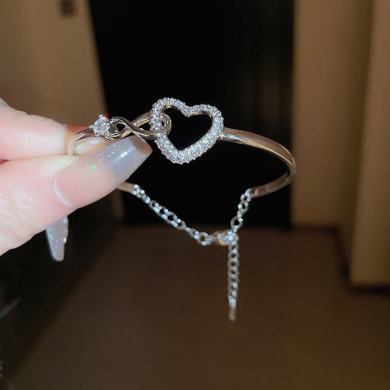 Image of To My Daughter Forever Connected Bracelet, Infinity Forever Love Heart Bracelets You Are Always In Mine From Mom Cubic Zirconia Adjustable Inspirational Gift Jewelry