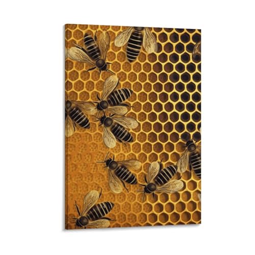 Toile murale à suspendre abeilles sur ruche déco salon 50x75cm