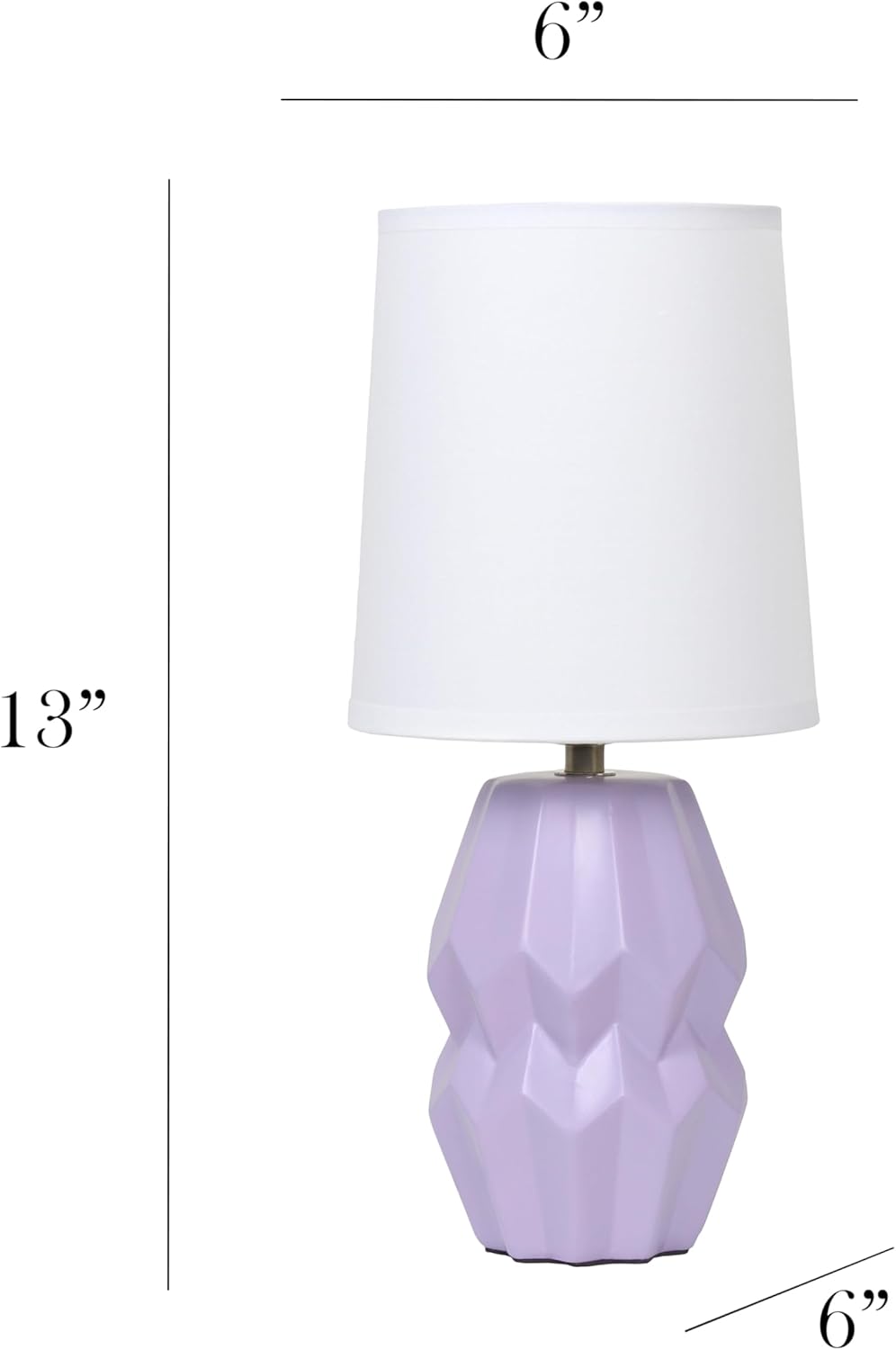 Simple Designs LT1165-LAV 12.5" Chic Glow Ceramic Geometric Table Lamp with White Fabric Shade, Stylish Accent Lighting, for Bedroom, Office, Living Room, Dorm, Lavender