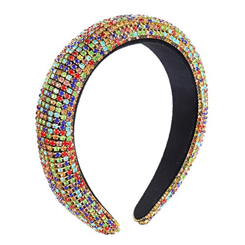 NLCAC Rhinestone Padded Headband Statement Bejewelled Wide Hair Hoop Rhinestone Embellished Fantasia Headband Party Headwear Hairband Hair Accessories (Colorful)