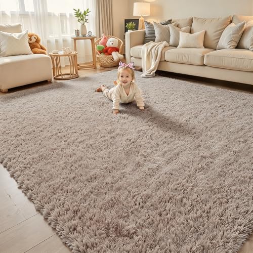 8x10 Area Rugs for Living Room Bedroom, Large Area Rug Shaggy Carpet Soft Plush Furry Bedside Rug, Rugs for Home Decor (Beige, 8 x 10)