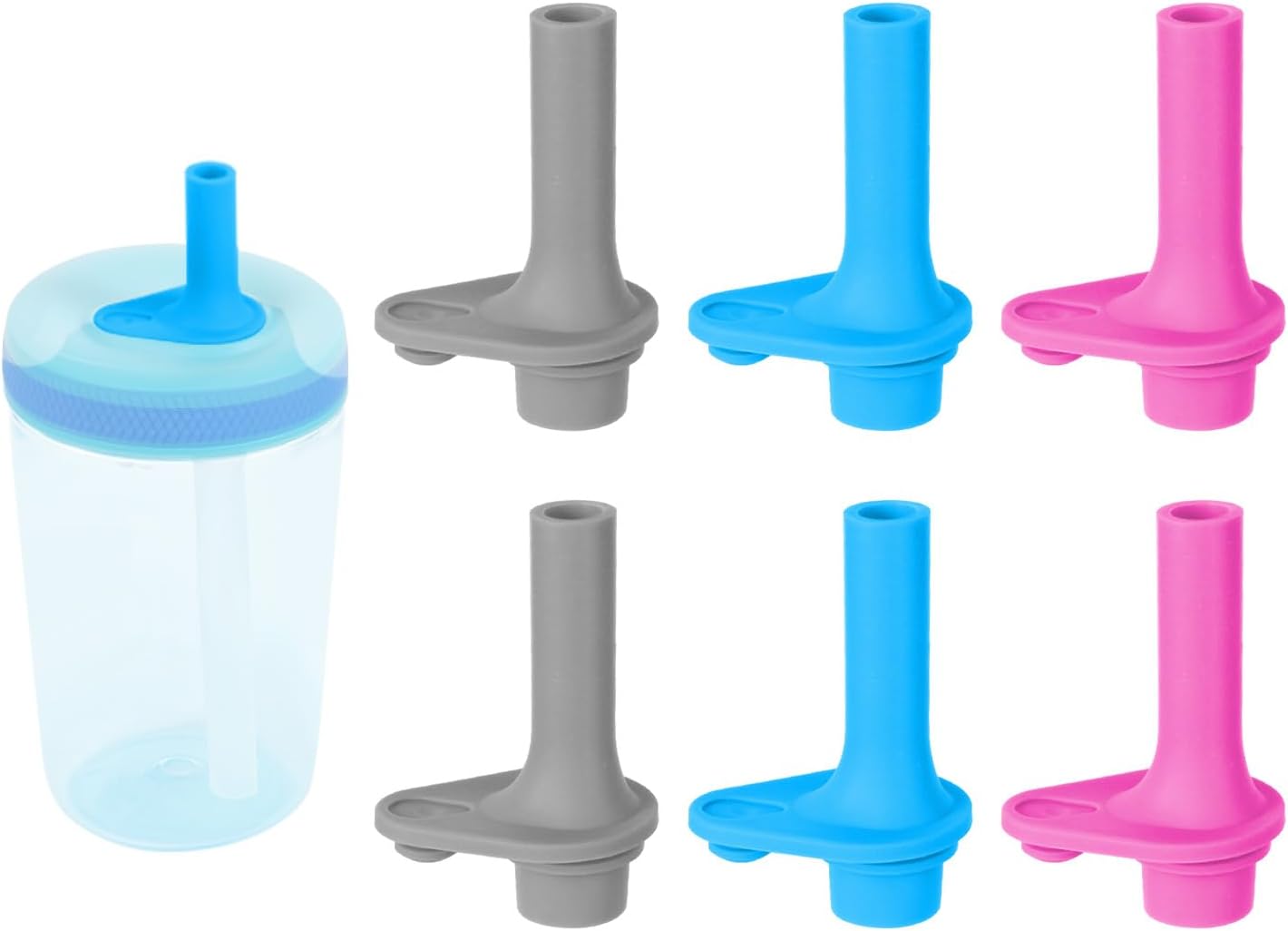 6pcs Replacement Bite Valve for Zak Designs Kelso 15oz, Silicone Mouthpiece Straw Accessories BPA-Free Water Bottle Parts Compatible with Zak Kids Straw Cups (Blue, Gray, Pink)