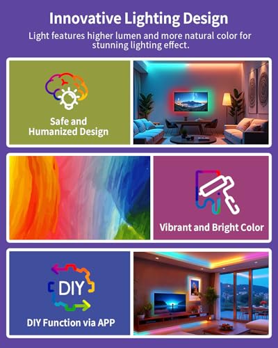 SUNLINKCO RGB+IC LED Strip Lights, Smart LED Light for Bedroom, Color Changing LED Strips with 44 Scene Modes, Segmented Control, for Bedroom Home TV Wall Décor, Party, Festival, Gathering — view 4