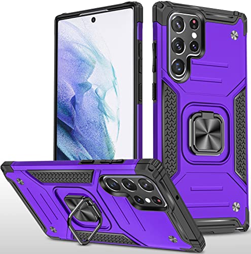 Amytor Compatible For Samsung Galaxy S22 Ultra Case, Pass 16Ft Drop Test Military-Grade Cover With Magnetic Ring Holder Kickstand, Protective Phone Case For Samsung Galaxy S22 Ultra 5G (Nice Purple) #TOP19