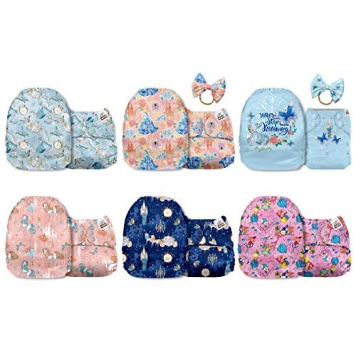 Mama Koala 3.0 Cloth Diapers for Babies with AWJ Lining, 6 Pack with 12 5-Layer Bboo(No Microfiber) Cloth Diaper Inserts - Reusable and Washable Pocket Diapers(12-My Warm Heart)