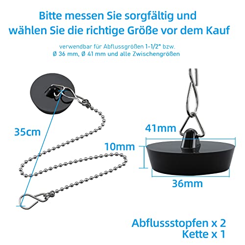 Frap Abflussstopfen 2 Pack Waschbeckenstöpsel, Ø 41 to 36 mm Badewannenstöpsel mit 35 cm Stöpselkette, Waschbeckenstöpsel Verschluss, Abflussstopfen für Waschbecken, Spülbecken, Küchenspüle