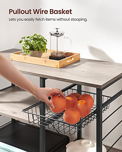 Image of VASAGLE ALINRU Kitchen Baker's Rack, Coffee Bar, Microwave Oven Stand, with Steel Frame, Wire Basket, 6 Hooks, for Mini Oven, Spices Utensils, Industrial, Heather Greige and Ink Black UKKS090B02