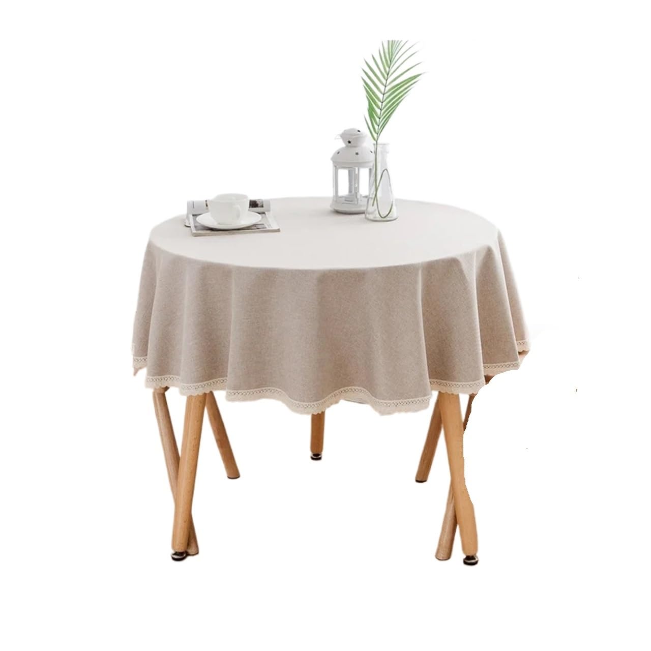 ZNTIHZ Round Tablecloth Large Waterproof And Oil-Proof Solid Color Cotton Linen For Wedding Party Banquet(Khaki,100cm)