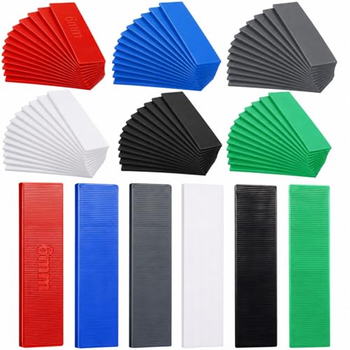 Image of Konohan 1200 Pcs Plastic Flat Shims Structural Tile Plastic Shims for Leveling, 3 /64, 5 /64, 1 /8, 5 /32, 3 /16, 1 /4, Green, Black, White, Grey, Blue, Red