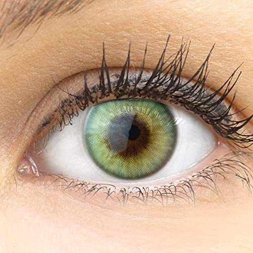 GLAMLENS lentes verdes 'Pádua Emerald' contentor. 1 par (2 peças) - 90 dias - sem graduação - 0,00 dioptrias - macias - lentes de contacto verde de hidrogel de silicone