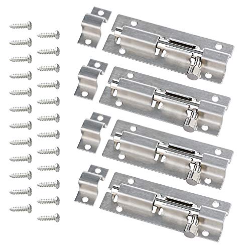 Door Security Slide Latch Lock, Dedoot 4 Pack 3 Inch Barrel Bolt Latch Stainless Steel Sliding Door Latch with Screws Slide Door Bolt Lock for Home Yard, Sliver