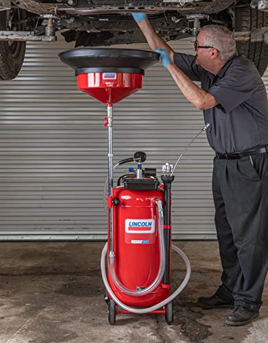 Lincoln 3639 25 Gallon Fluid Drain and Evacuator Tank Combo, 51-76" Adjustable Funnel Height, Built-in Safety Valve, 7' Discharge and 6.5' Evacuation Hoses, 6 Evacuation Wands, Fluid Level Sight Gauge - Thumbnail 3