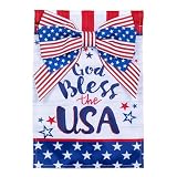 Evergreen Bless The USA Bow Applique Garden Flag 12x18 Double Sided, Patriotic...