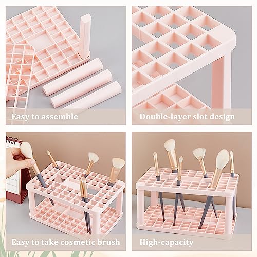 Image of AHandMaker Paint Brush Organizer - 71 Hole Plastic Holder for Makeup, Artist & Cosmetic Brushes, Small Tools - Pink