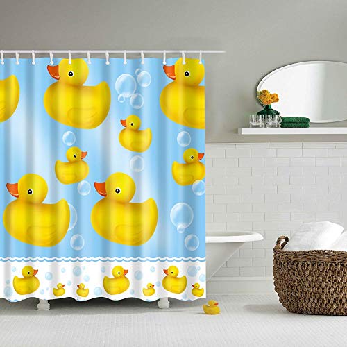 BOYOUTH Yellow Duck and Bubble Pattern Digital Print Shower Curtain for Bathroom Decor,Polyester Waterproof Fabric Bath Curtain with 12 Hooks,70x70 Inches,Multicolor by BOYOUTH - Used condition - US$7.66