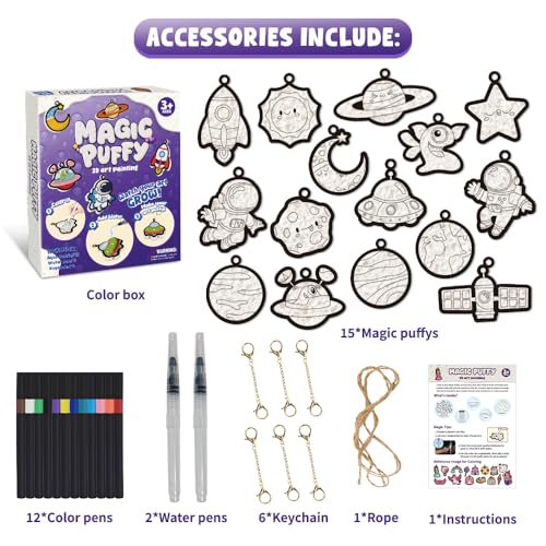 Image of MZYTOZA Magic Foam Texture Painting Kit - 3D Art Craft Aqua Magic Puffs Paint Kit, 15 Mess-Free Paint by Number Craft for Kids (Space and Planets)