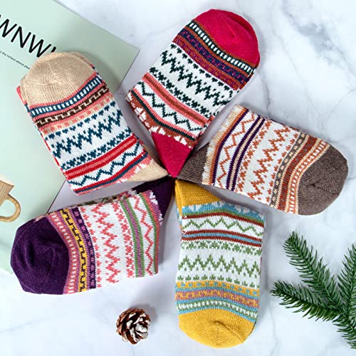 Loritta 5 Pairs Womens Vintage Style Winter Warm Thick Knit Wool Cozy Crew Socks,Free Size,Multicolor #TOP2