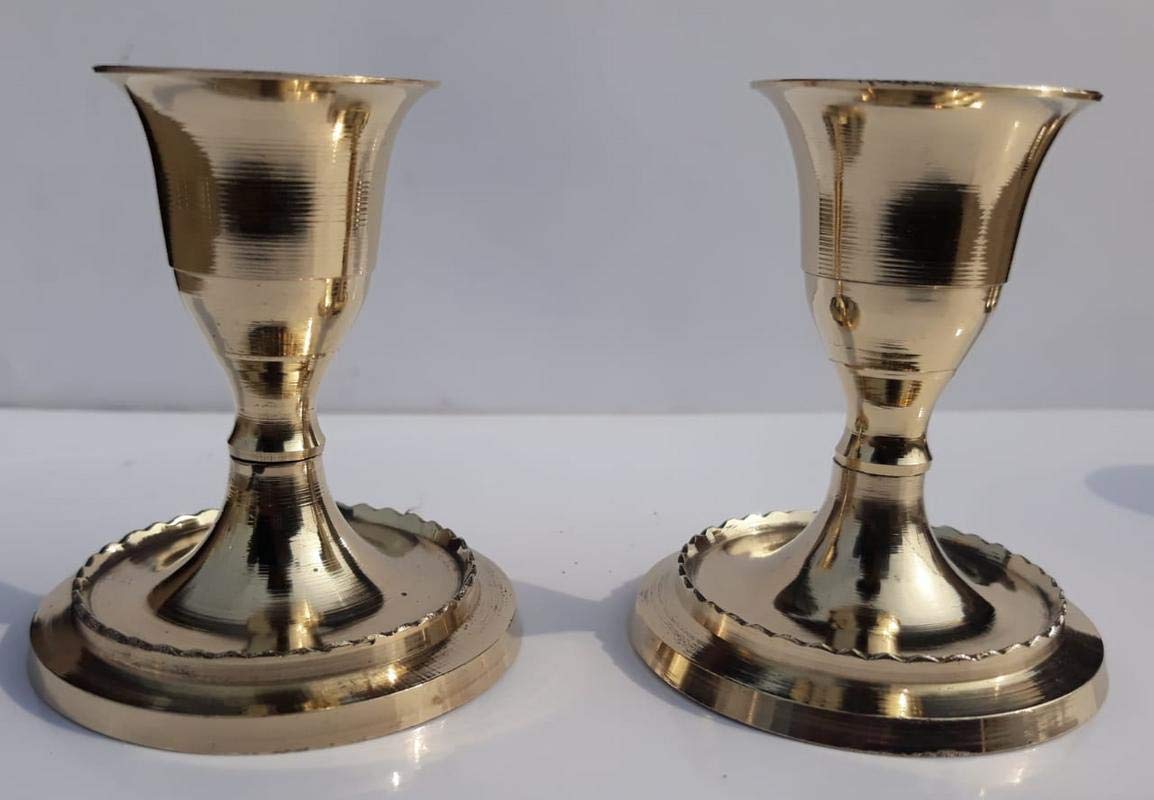 Yellow Brass Crystal Diwali Deepak/Diya Oil LAMP AKHAND Jyoti for Home Decor Brass Table Diya Set of 2 pcs (Height: 5 cm)