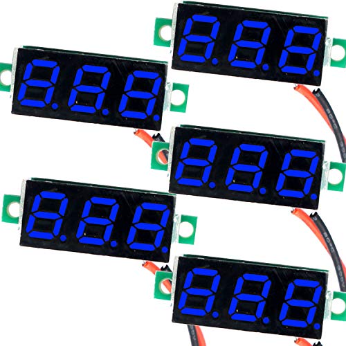 Image of (5 Pack) JacobsParts DC 4.5-30V 2-Wire Voltmeter 3-Digit LED Display Panel Volt Meter Digital Voltage Tester (Blue)