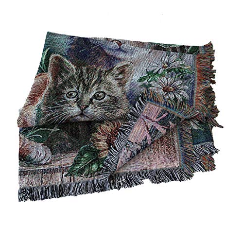 Ez.enjoy Garden Cat Flower Woven Tapestry Throw Blanket With Fringe 50X60 Inches #TOP4