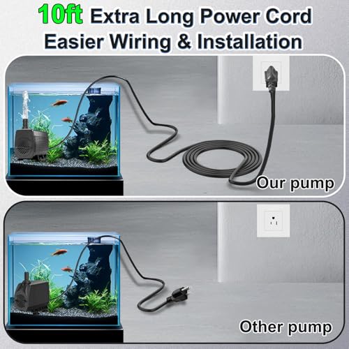 Image of 400GPH Submersible Fountain Pump with Tubing 10ft Outdoor Cord for Garden | Overheat Protection, Ground Cord with 3-Prong Plug Safer for Indoor and Outdoor Use