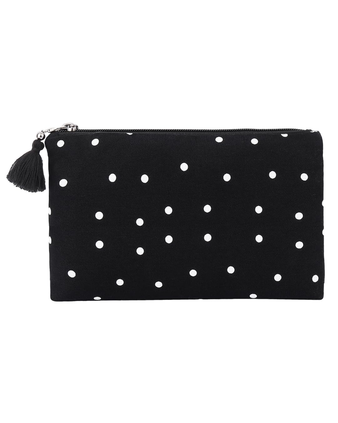 MASQ Polka Dot Canvas Pouch for Women | Multipurpose Zip Organizer Bag | Makeup, Travel & Stationery Storage | Cotton Canvas Cosmetic Pouch with Tassel | Black-image-39