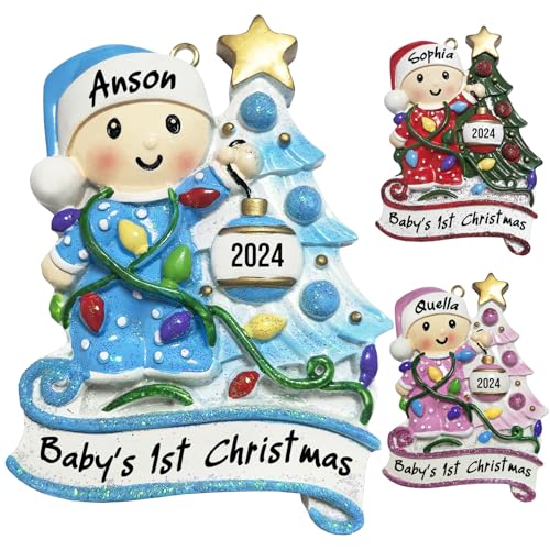 Adornos Navidad Personalizados con Nombre la Primera Navidad 2024 Adornos de Navidad Personalizadas Colgante Navidad Decoraciones para Árboles de Navidad,Azul