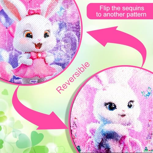 Image of 16 inch Bunny Backpack, 3Pcs Girls Sequin Bookbag for Elementary Preschool Kindergarten, Kids School Backpacks with Lunch Box(Pink)