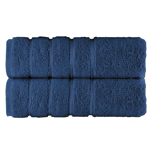 Image of Elegant Comfort 100% Turkish Cotton 4 Lines Viscose Stripe Luxury 2 Pack Bath Towel Set 27 x 54 Inch - Super Soft and Highly Absorbent Premium Hotel Spa Quality Towels for Bathroom Use, Navy Blue