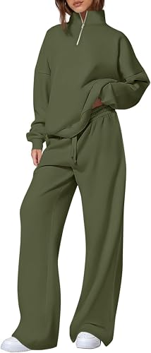 Women's 2 Piece Quarter Zip Sweatsuits Stand Collar & Drawstring Sweatpants