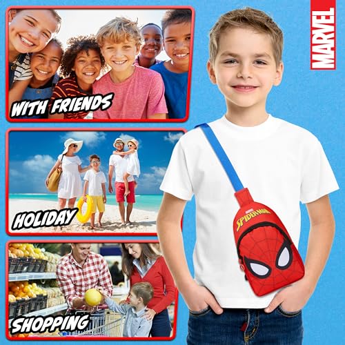 Marvel Spiderman Sling Bag Kinder, Brusttasche Umhängetasche mit Verstellbarem Gurt - Geschenke für Jungs