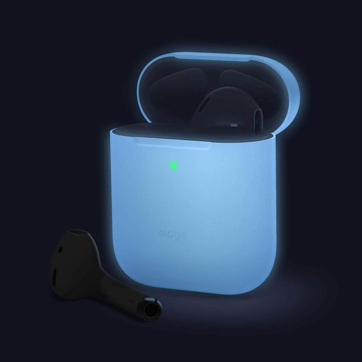 elago Skinny Case Compatible with AirPods 1 and Compatible with AirPods 2, Front LED Visible, Supports Wireless Charging, Anti-Slip Coating Inside [Nightglow Blue]