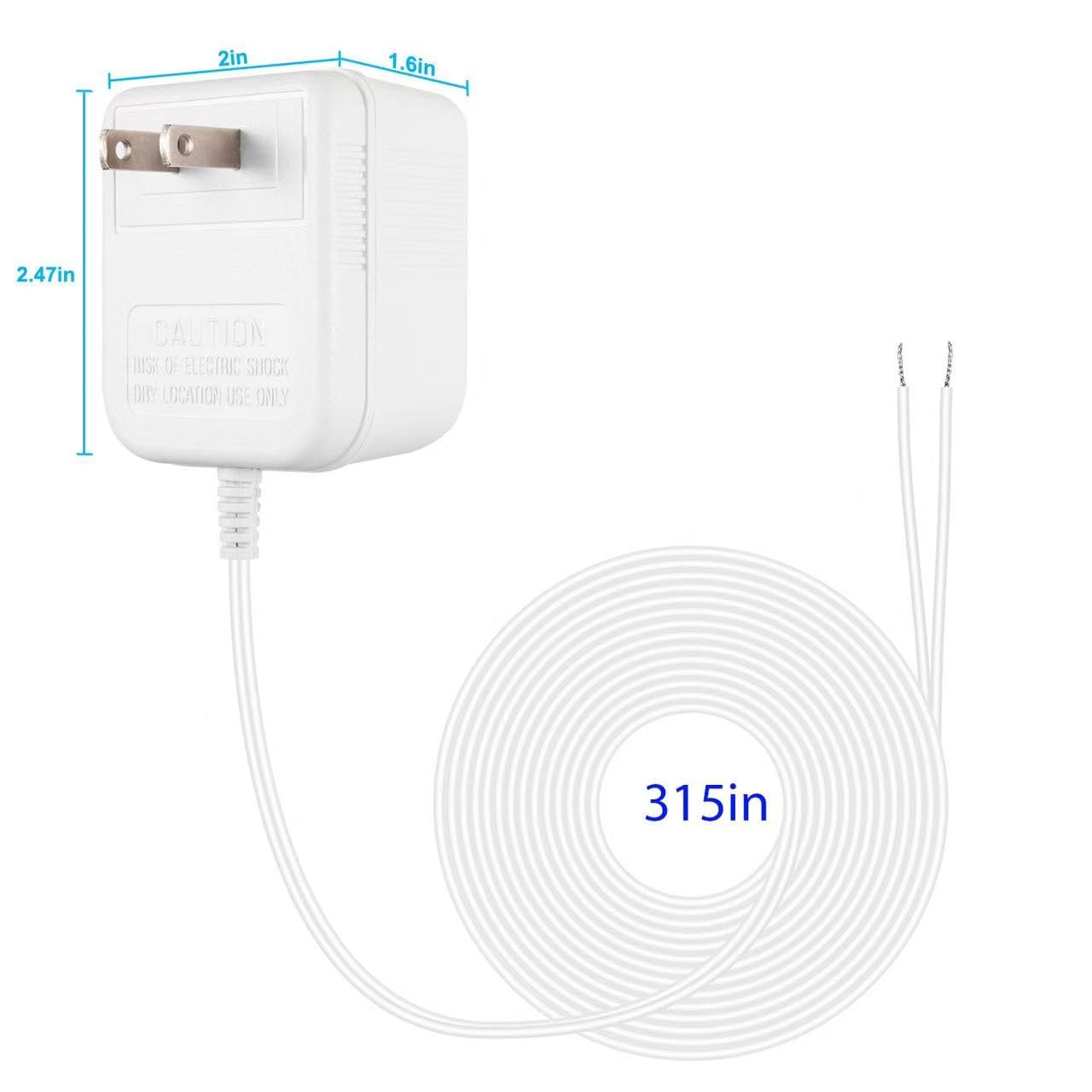 18V Video Doorbell Power Adapter, Power Supply Transformer for Ring, Nest, Eufy, Arlo Doorbell, 26.2 FT, White –Pure Copper Enameled Wire Manufaturing