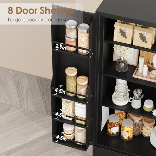 PAOFIN 51\" Kitchen Pantry Cabinet, Metal Storage Cabinet with 3 Adjustable Layer Shelves, 8 Door Shelves, Buffet Sideboard for Living Room, Kitchen, Black