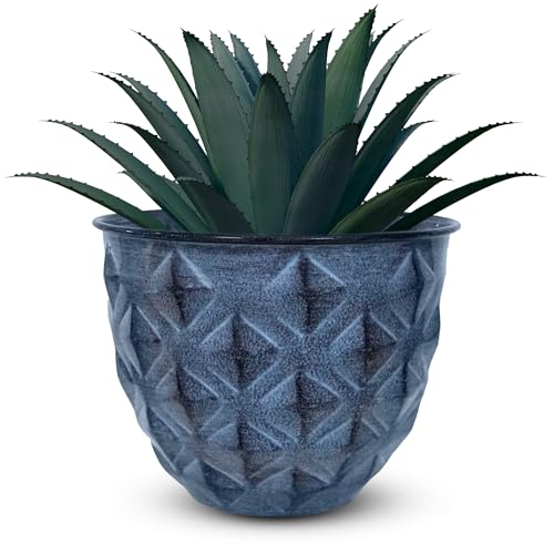 Headwind Glazed Ironstone Diamonte Collection – Capri Blue 12-Inch Decorative Plant Pot, Indoor & Outdoor, Vintage Diamond-Textured, Lightweight & Weather-Resistant for Garden Use by Robert Allen