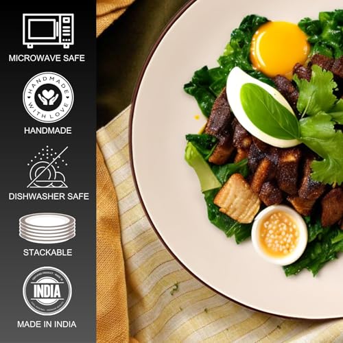 Image of Hand Painted Ceramic Dinner Set of 18 Pcs | 6 Stoneware Dinner Plates (10.6 Inch), 6 Small Plates (7.4 Inch) and 6 Katori (3.93 Inch and (170 Ml)