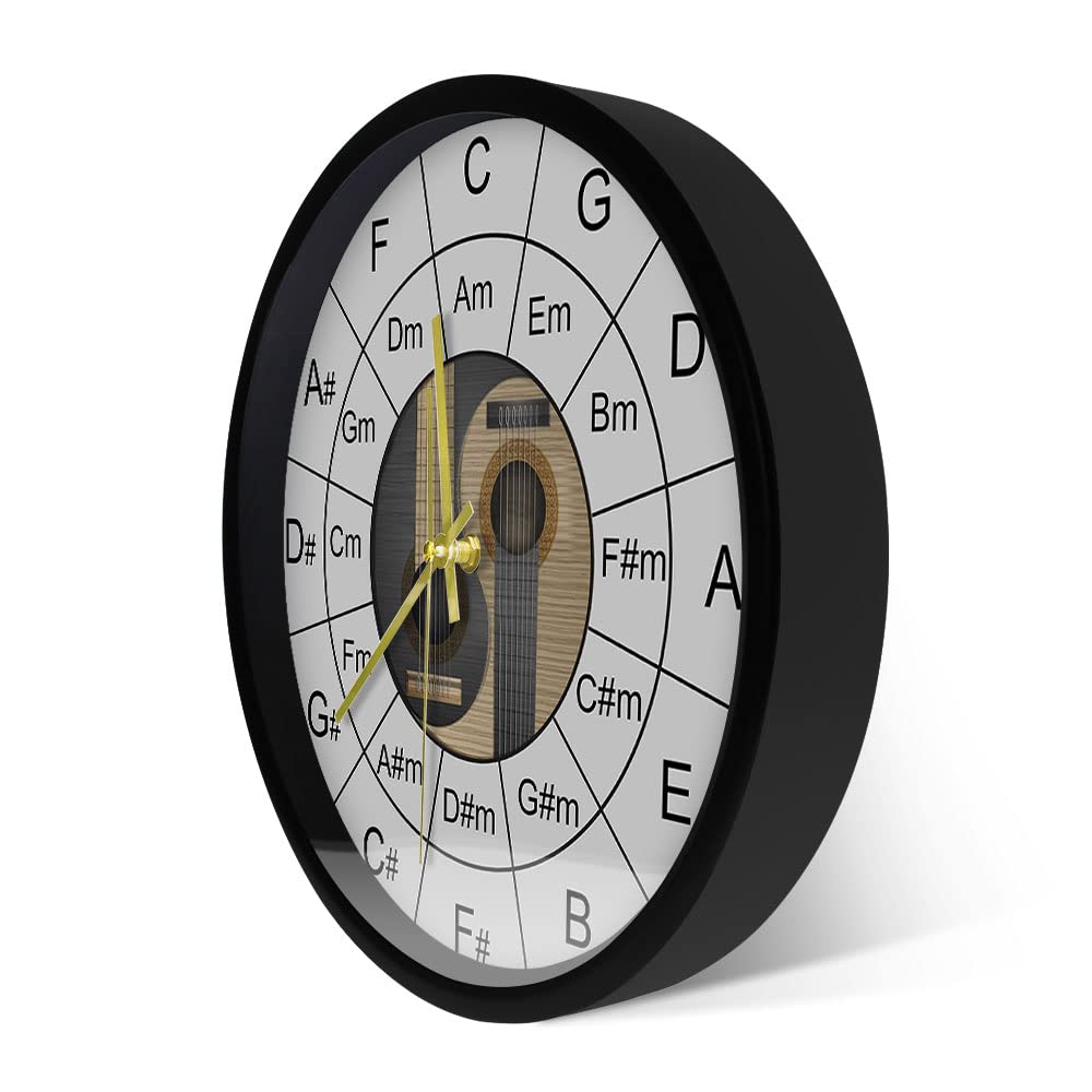 Reloj de pared musical Yin y Yang con estructura de metal, bajo acústico, gráfico del círculo de los quintos con marco de aluminio, reloj de pared regalo para bajista bajista