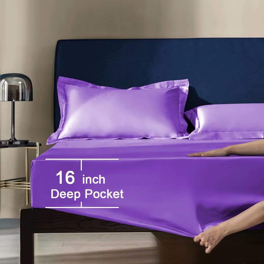 SAKIAO Queen Size Bed Sheets Set - Brushed Microfiber 1800 Thread Count Percale - 16" Deep Pocket Egyptian Sheets Beautiful - 4 Piece (Purple,Queen)