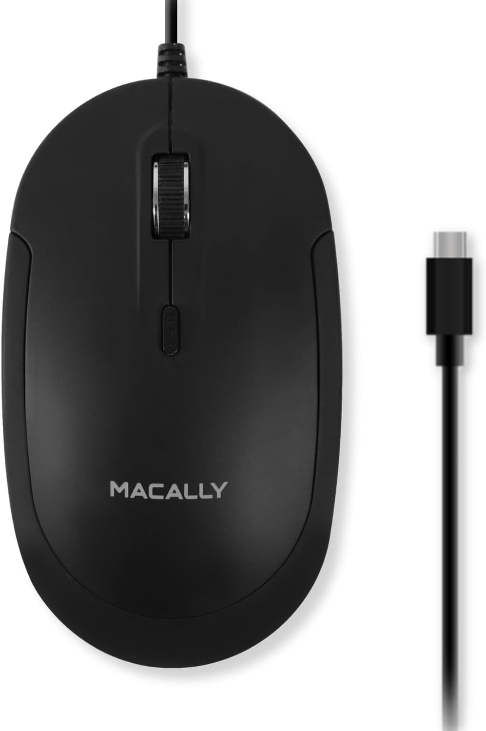 Macally Wired USB C Mouse for Mac and PC - Slim, Quiet, and Reliable - 3 Button, Scroll Wheel, and 4 DPI Mode Type C Mouse for Laptop, MacBook Pro/Air, iMac - Plug and Play Wired Mouse USBC - Black