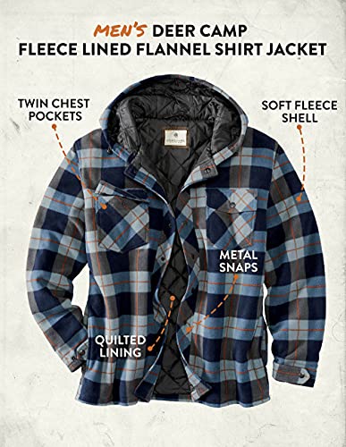 Legendary Whitetails Men's Standard Ranger Quilted Fleece Shirt Jacket-Casual Snap Front Hooded Regular Fit, Navy Haze Plaid, Large #TOP3