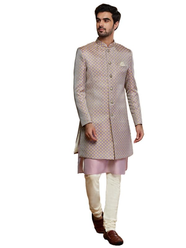 KISAH Men's Kurta – Cream Cotton Blend, Printed Regular Fit With Mandarin Collar & Long Sleeves