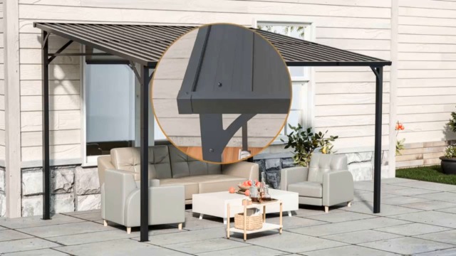 Amazon.co.jp: テラス屋根 幅377×奥行266×高251cm 亜鉛メッキ鋼 4本柱