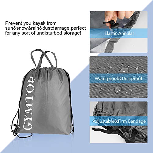 Gymtop Waterproof Kayak Canoe Cover-7.8-18Ft Storage Dust Cover Uv Protection Sunblock Shield For Fishing Boat/Kayak/Canoe 7 Sizes (Gray(Upgraded), Suitable For 9.3-10.5Ft Kayak) #TOP2