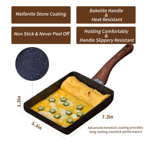 Tamagoyaki Pan Japanese Omelet Pan,Rectangle Maker Frying Pans,Japanese Tamagoyaki Pan With Silicone Brush & Spetula, Egg Pan, Gas Stove And Induction Hob, 7” X 5”,Black #TOP5