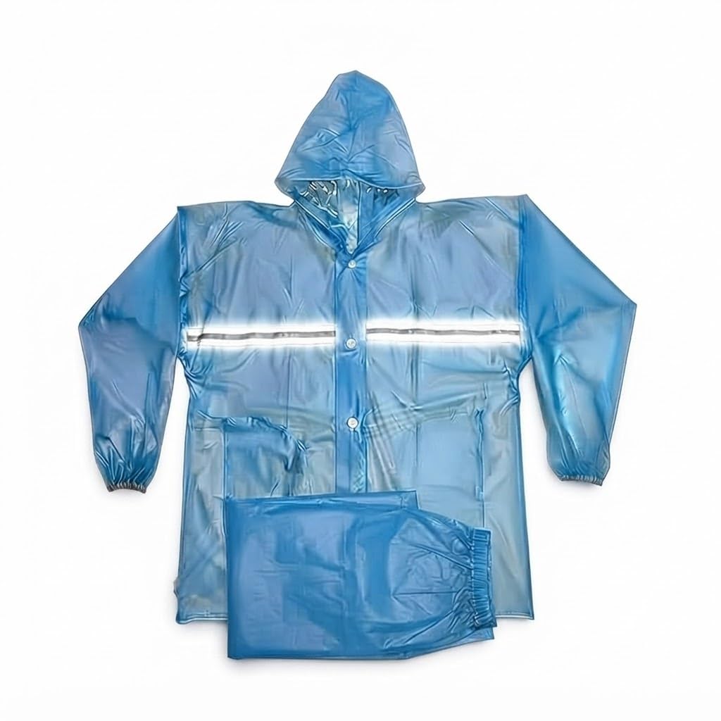 Hooded Waterproof Raincoat for Men & Women Free Size Reusable Polyester Raincoat with Reflective Stripe Button Closure Full Sleeve Rain Jacket for Bike Riding Travel Outdoor Work-image-25
