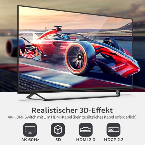 Fokky HDMI Switch HDMI Splitter, 4K@60Hz HDMI Verteiler 2 In 1 Out【mit 1M(3.3ft) HDMI 2.0 Kabel】 Aluminium Bidirektional HDMI Switcher 1 in 2 Out HDMI Umschalter für Xbox PS5 HDTV Blu-Ray