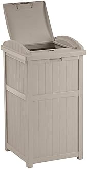 Suncast 33 Gallon Trash Hideaway Easy Assembly Durable Plastic Garbage Container with Wood Look Design, 1 Beige and Brown (2 Pack)
